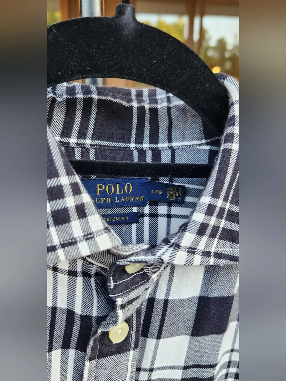 Polo Ralph Lauren Men's Custom Fit Plaid Button Shirt - Size L Black White Plaid